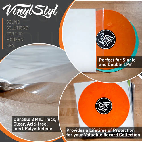 Vinyl Styl®VS-P-012 12 Inch Outer Record Sleeves - Resealable Flap - 50 Count (Clear)
